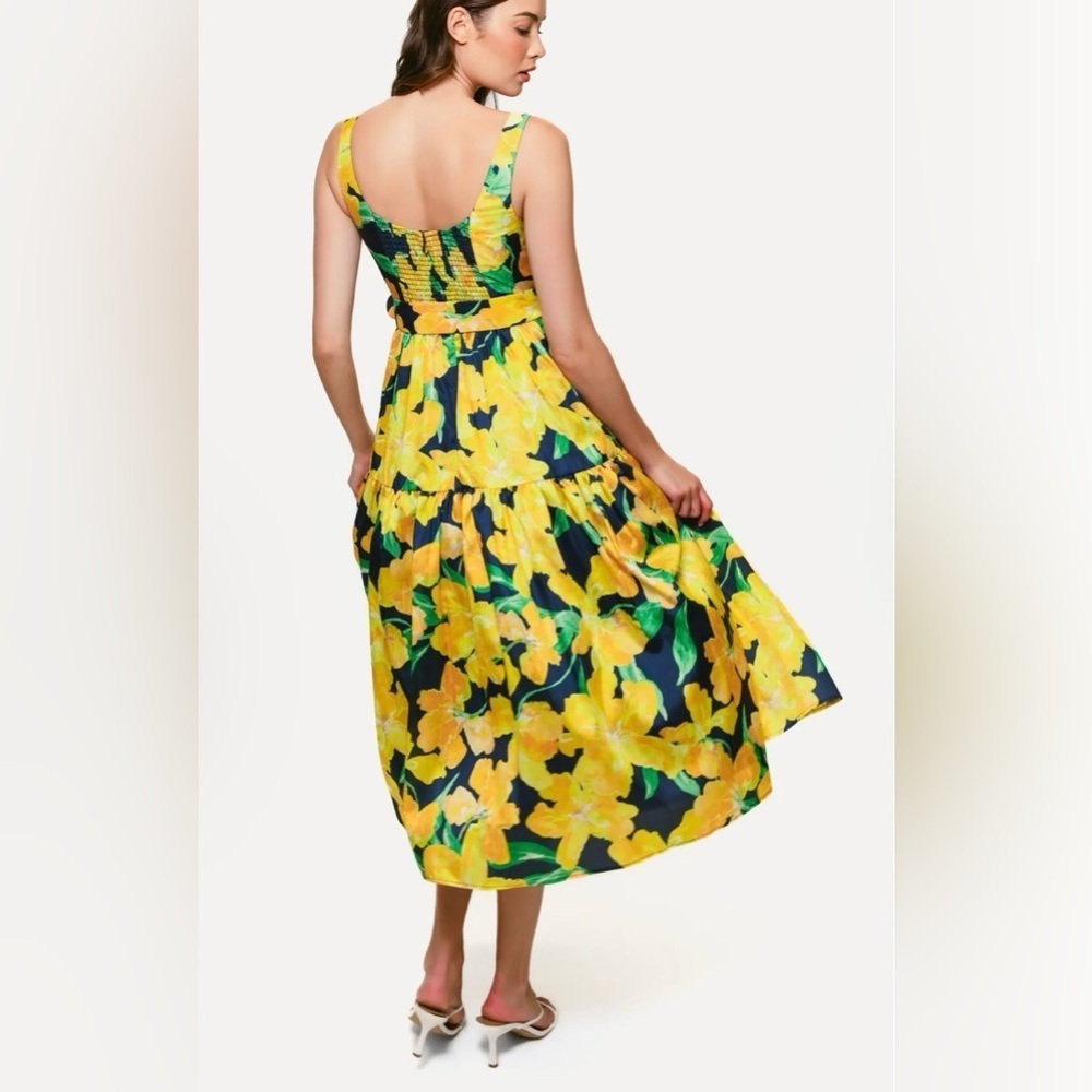 Hutch Anthropologie Alice Yellow Floral Midi Fit & Flare Cocktail Dress Womens 4 - Picture 5 of 12